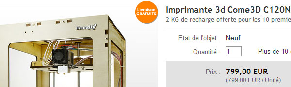 Come3D imprimante 3D vendue 800euros