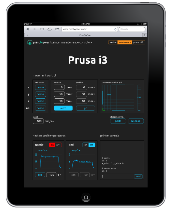 Interface WEB PrintToPeer sur iPad