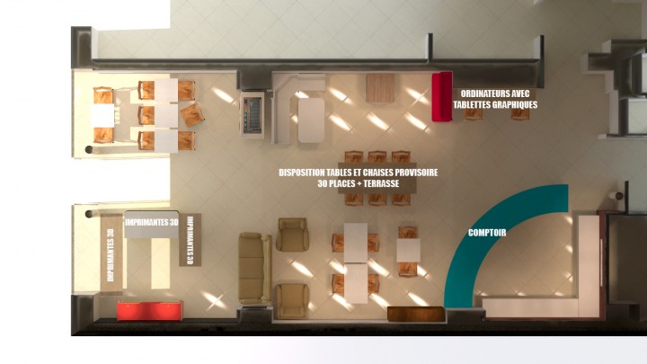 Plan 3D du local du premier Comptoir de l'imaginaire