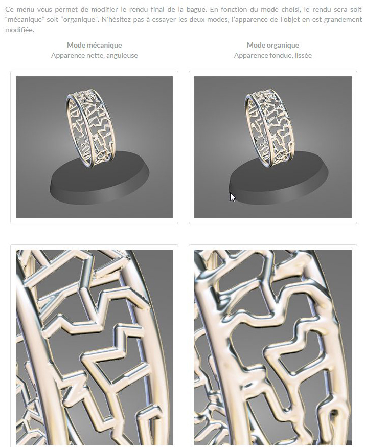 Modes de rendu des bijoux 3D