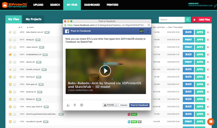 Sharing 3D Models to Facebook - Sketchfab - 3DPrinterOS
