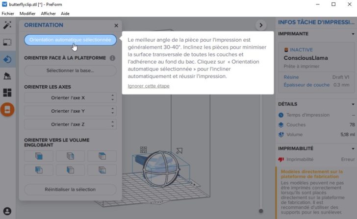 preform orientation automatique