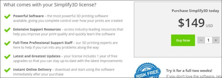 Simplify3D licence 150 dollars