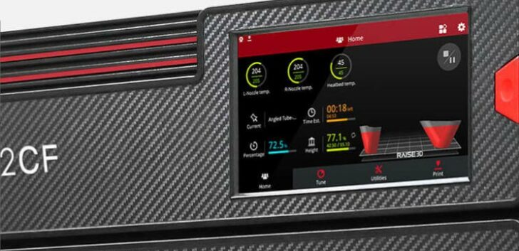 Raise3D E2CF écran de controle