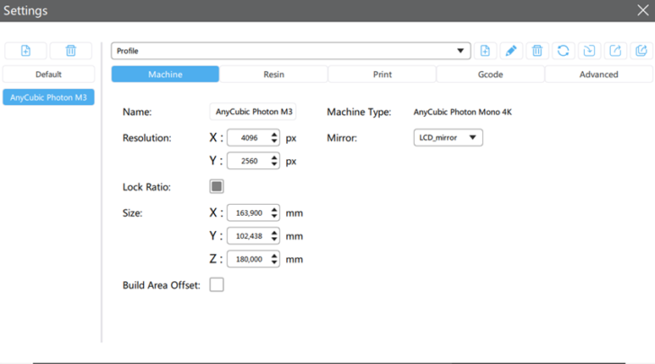 profil photon m3 pour chitubox