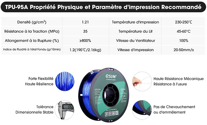 esun etpu tpu 95a filament flexible souple