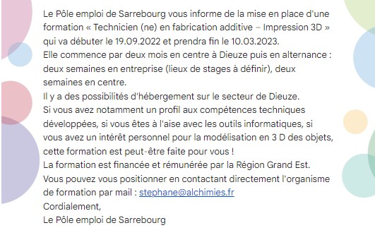 Pole Emploi formation technicien 3D