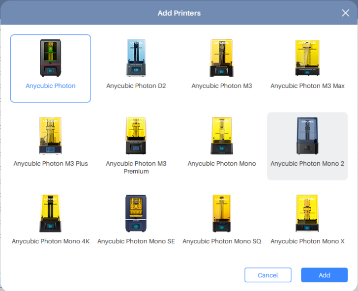 Configuration Photon Workshop pour Anycubic Photon Mono 2