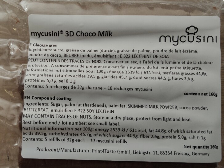 Composition du chocolat Mycusini