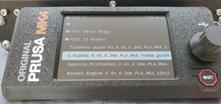 test Prusa MK4 Menus écran