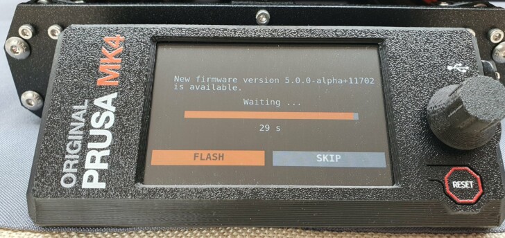 Prusa MK4 Update Firmware menu ecran