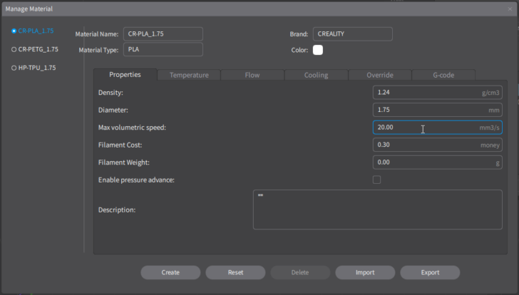 option slicer Creality Print Ender