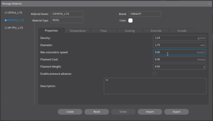 option slicer Creality Print Ender