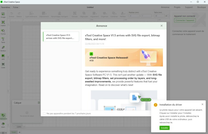 xTool Creative Space installation du driver