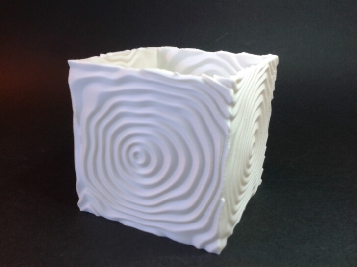 Test AKobra2Pro print PLA RippleVaseCube3 blanc IMG 20231003 182623