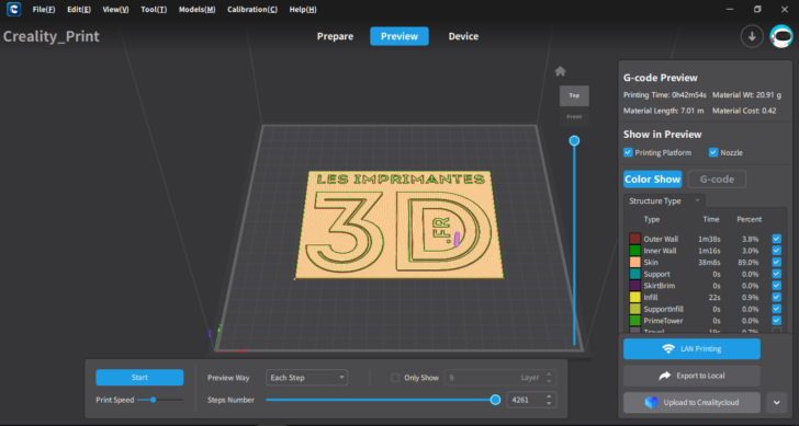 Creality Print logiciel slicer test Creality CR-10 SE