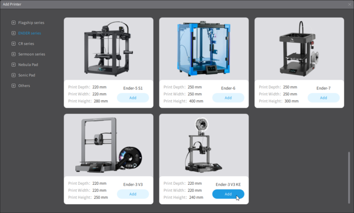 Test Ender 3 V3 KE Trancheur Creality Print v4.3.8 win 2023 12 13 20 07 08 Add Printer 1