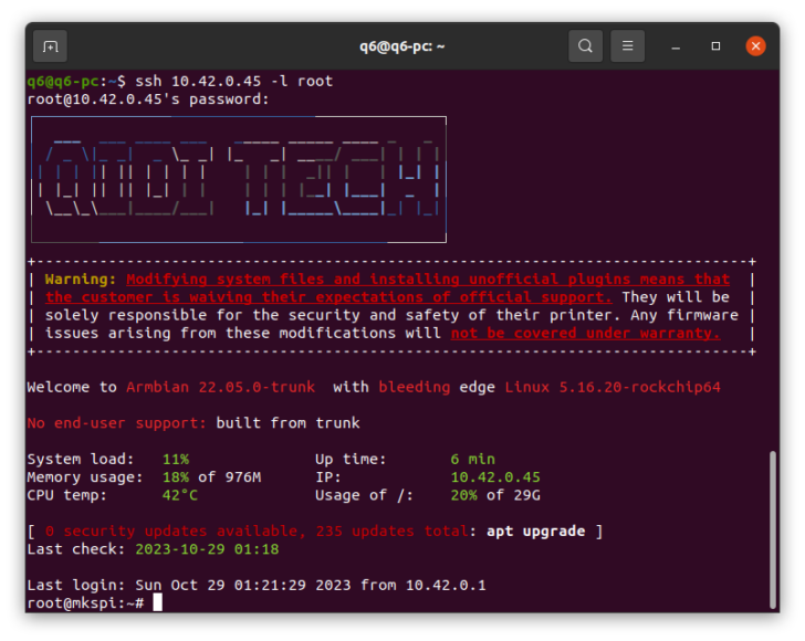 Test Q1Pro Connexion ssh utilisateur root