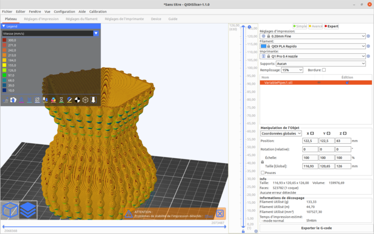 Test Qidi Tech Q1 Pro QidiSlicer v1.1.0 cle USB Qidi Slicer