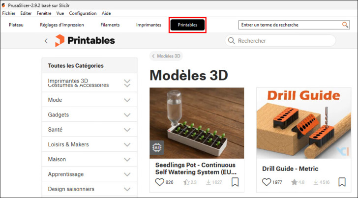 printables dans prusaslicer