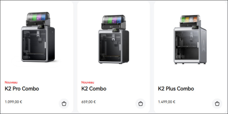 gamme K2 Creality prix