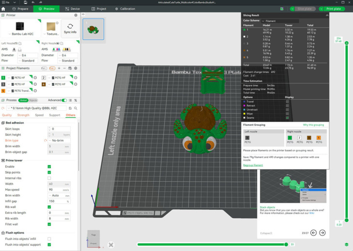 impression H2C avec purge saving