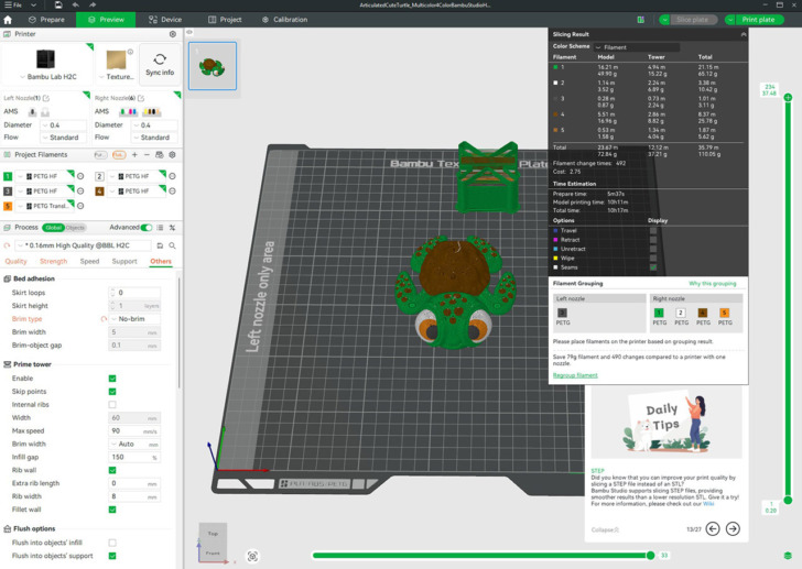 impression H2C sans purge saving