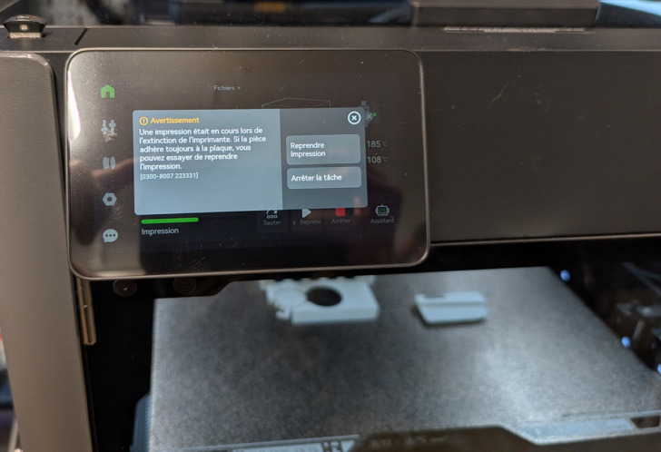 test reprise sur coupure de courant imprimante 3d bambu lab h2c combo