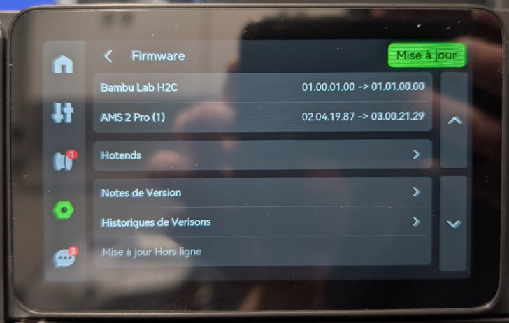 versions firmware bambu lab h2c ams vortek